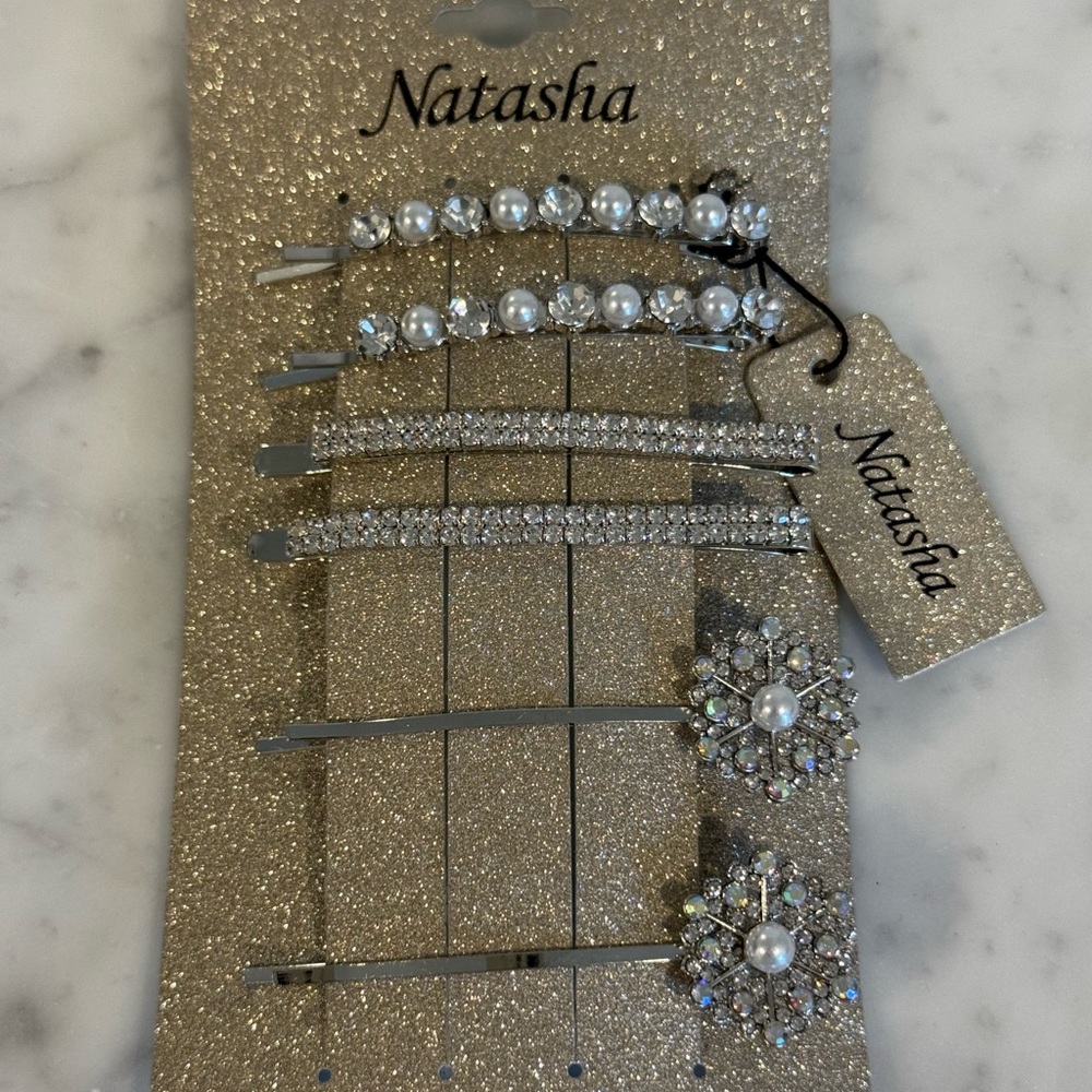Natasha Couture Silver and White Hair Accessories Set